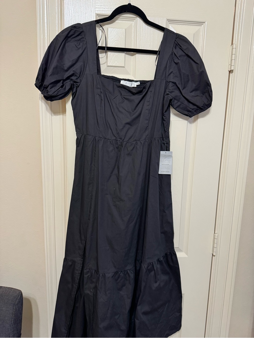 Astr Black Puff Sleeve Maxi Dress with Square Neck